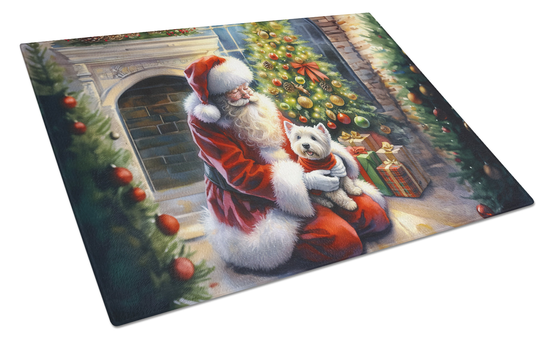 Westie and Santa Claus Glass Cutting Board