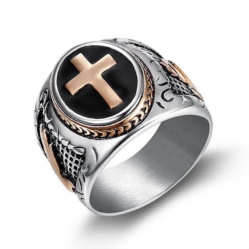 [Discontinued] Men's Titanium Steel Cross Signet Ring