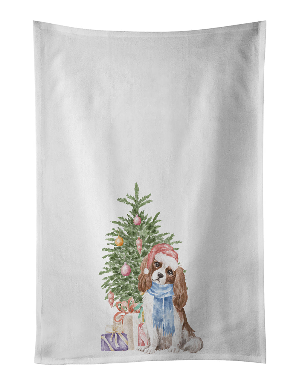Cavalier Spaniel Tricolor Blenheim Christmas Presents and Tree Kitchen Towel Set of 2