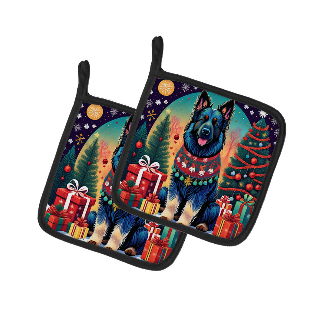 Belgian Sheepdog Christmas Pair of Pot Holders