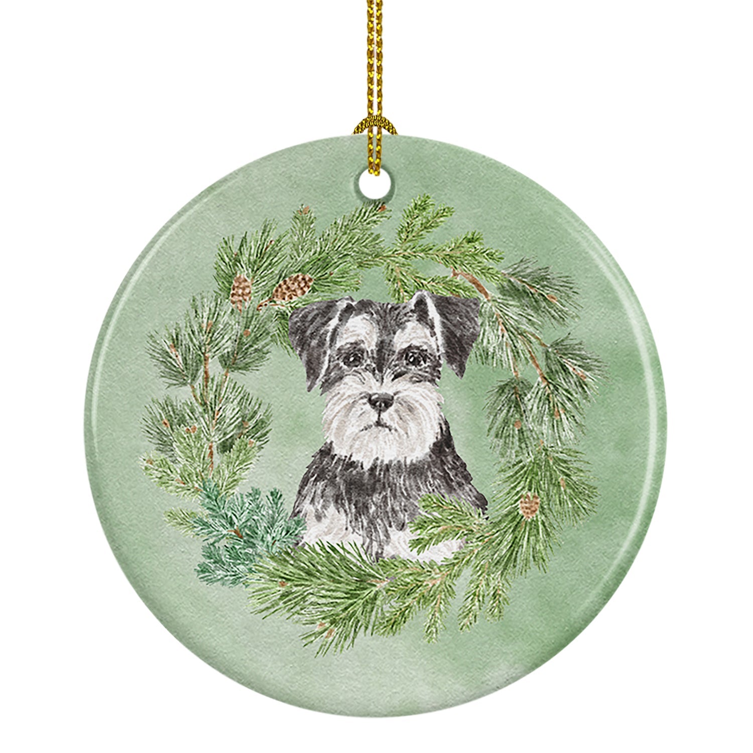 Schnauzer Black and Silver Christmas Wreath Ceramic Ornament