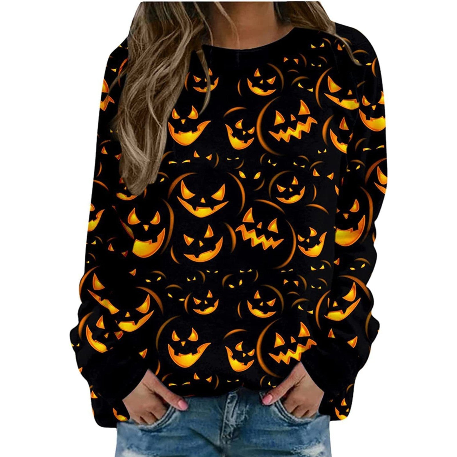 Women's Pumpkin Print Hoodie - Fashionable Loose Fit | Streetwear