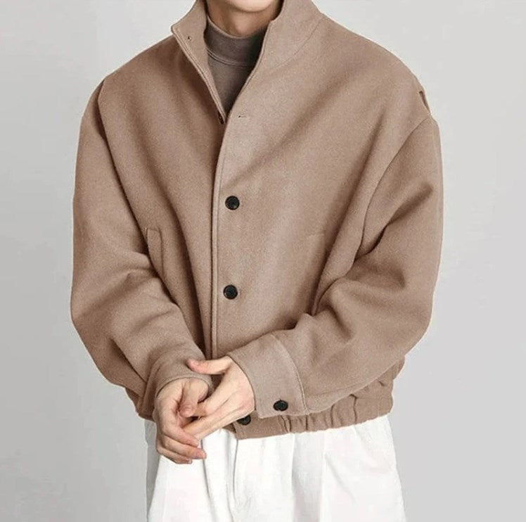 Heritage Stand Collar Wool Coat - Stylish Casual Jacket