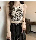 Cartoon Cat Printed V-neck Camisole Summer Top