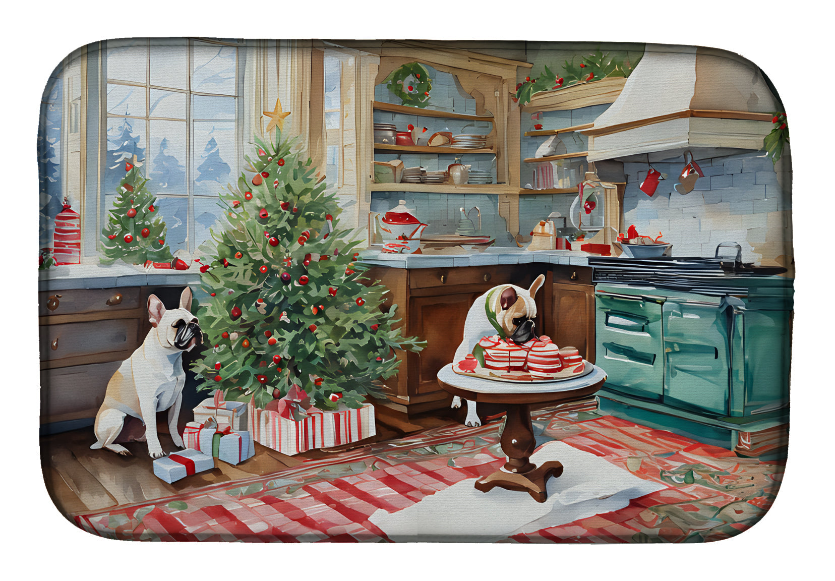 French Bulldog Christmas Cookies Dish Drying Mat
