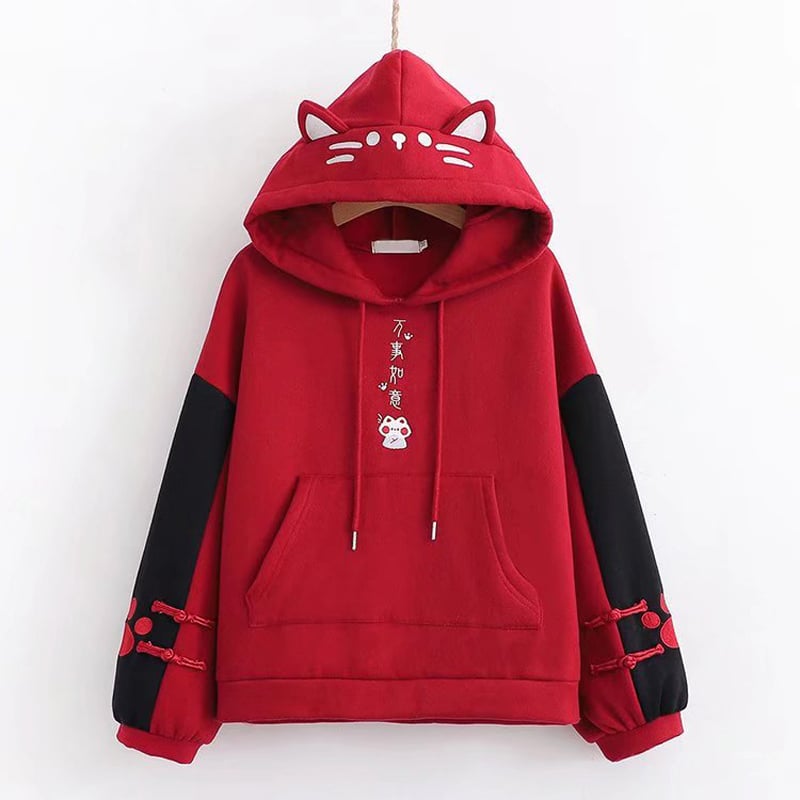 Color Contrast Cartoon Cat Embroidered Sweater