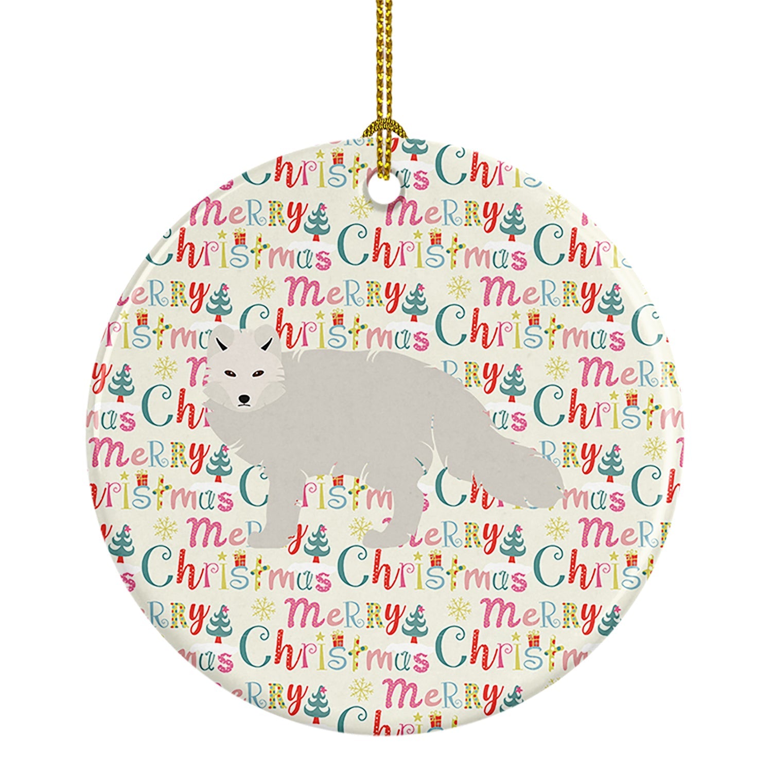 White Arctic Fox Christmas Ceramic Ornament