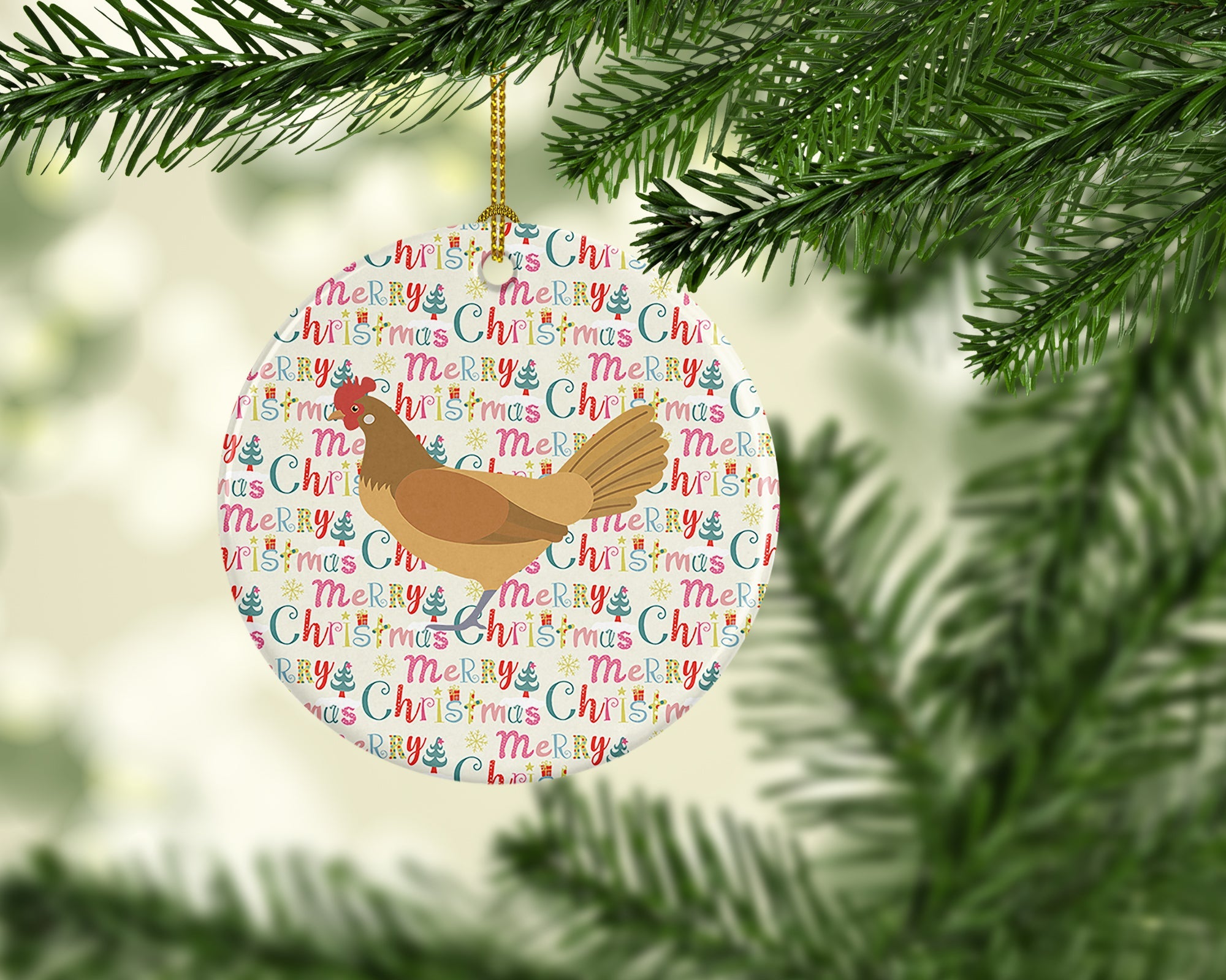 Frisian Friesian Chicken Christmas Ceramic Ornament