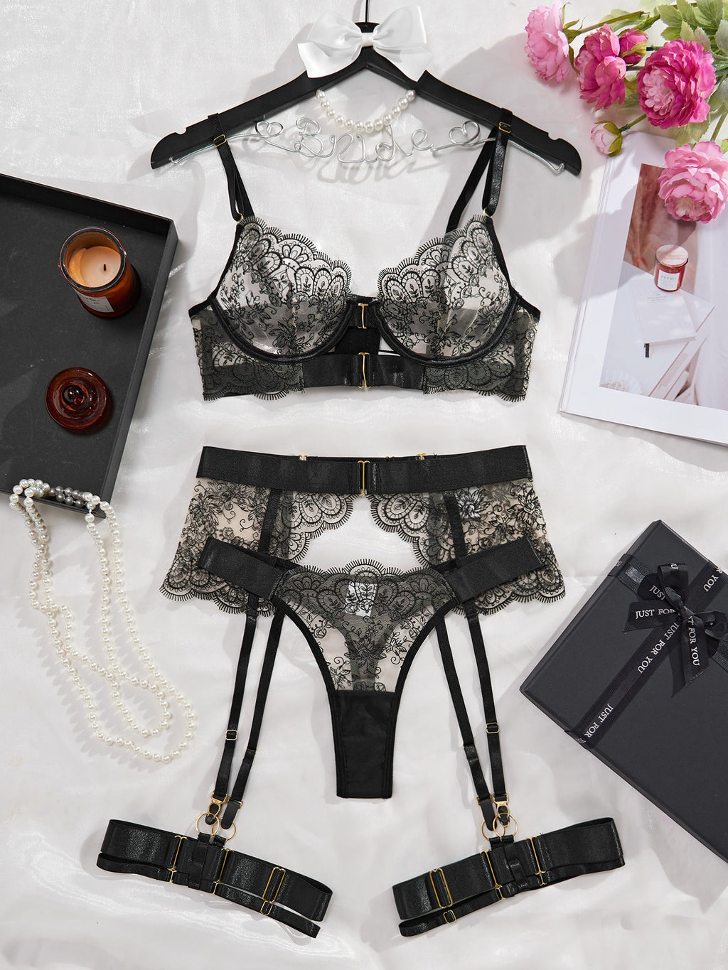 Women's Embroidered See-Through Lingerie Set
