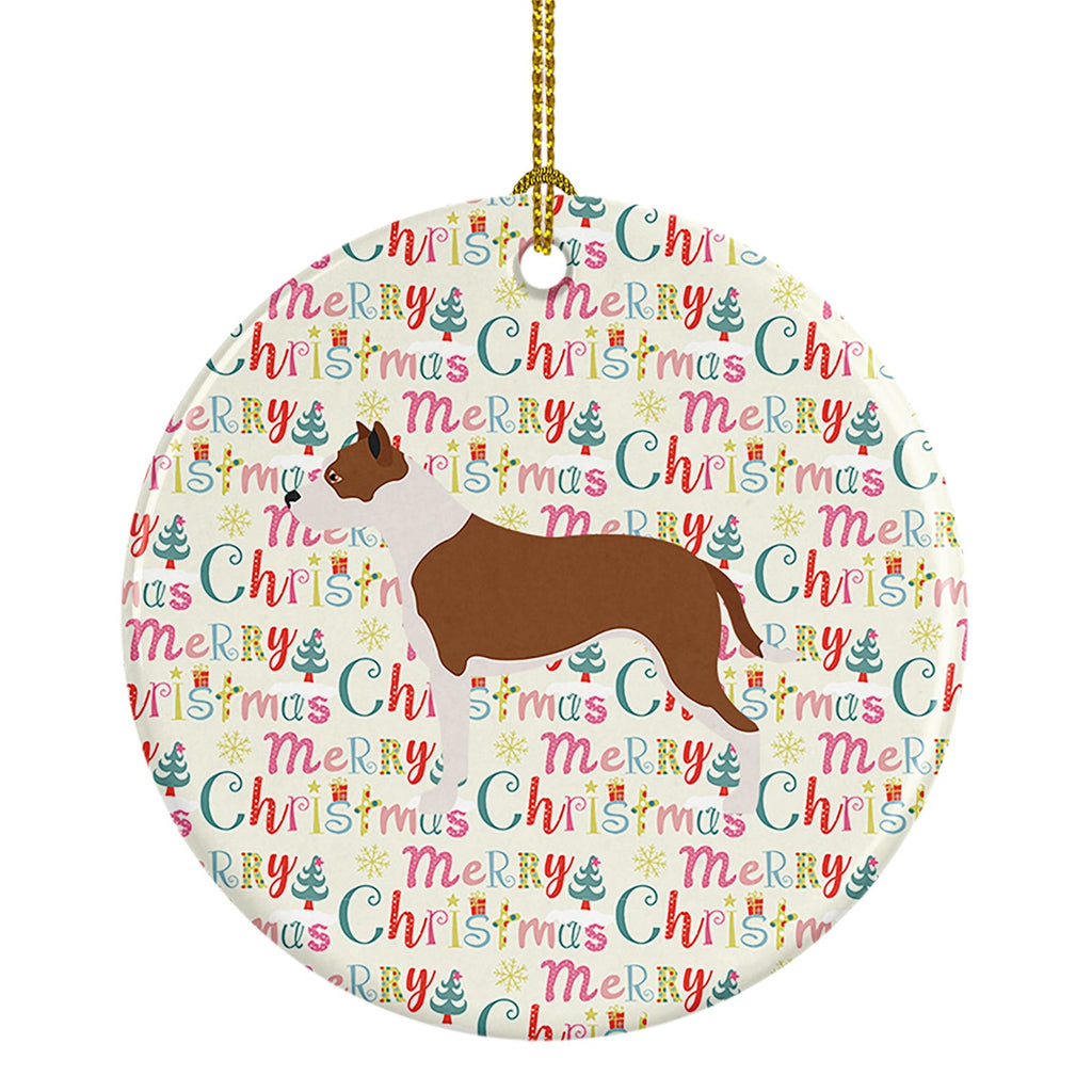 Pit Bull Terrier Merry Christmas Ceramic Ornament