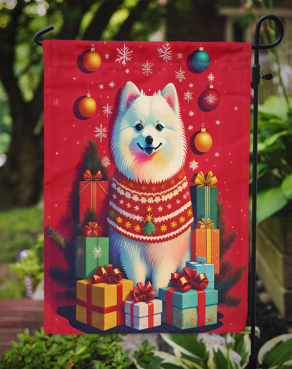 Japanese Spitz Holiday Christmas Garden Flag