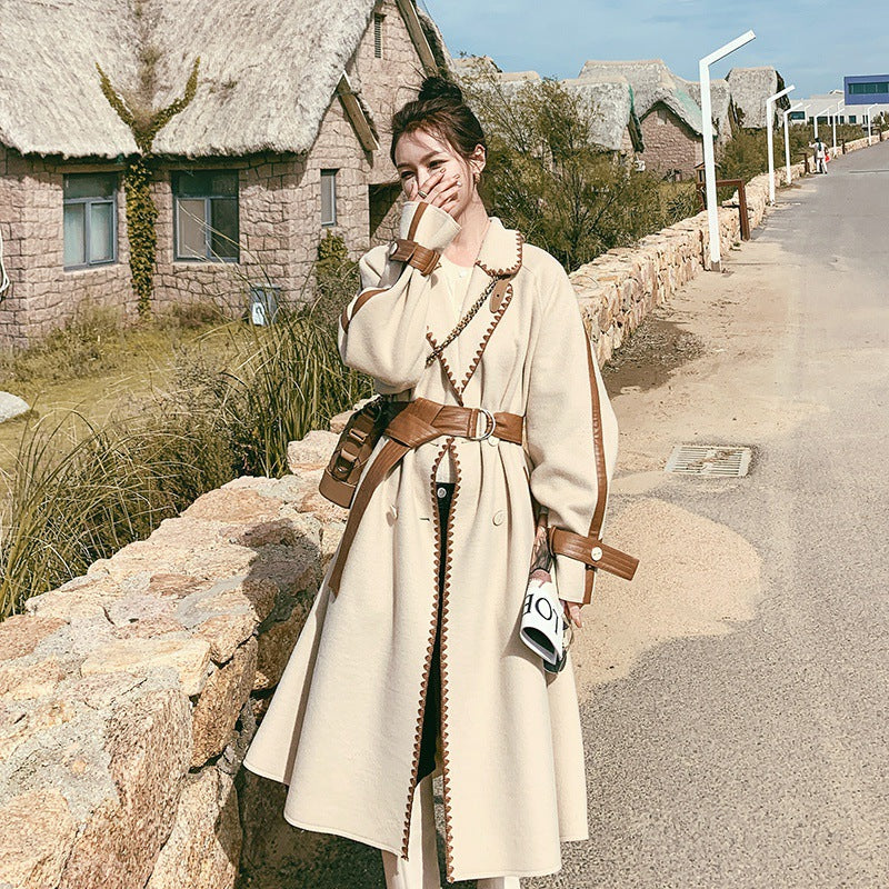 Women's Black Long Trench Coat Fashion Jacket