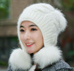 Korean Style Fleece Rabbit Fur Winter Hat | Embroidered Cap