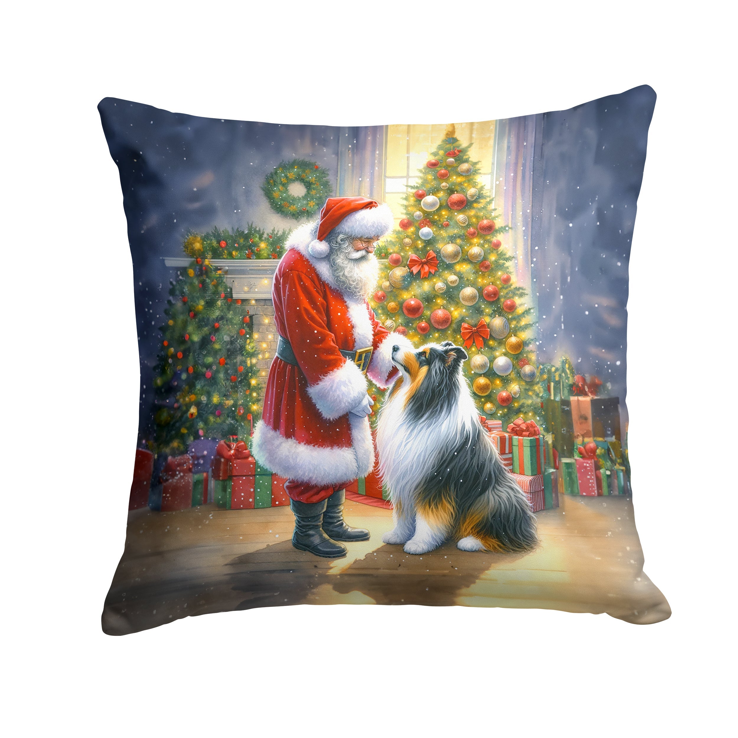Collie and Santa Claus Throw Pillow