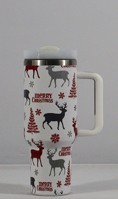 Christmas Stainless Steel Mug 40oz with Handle & Straw