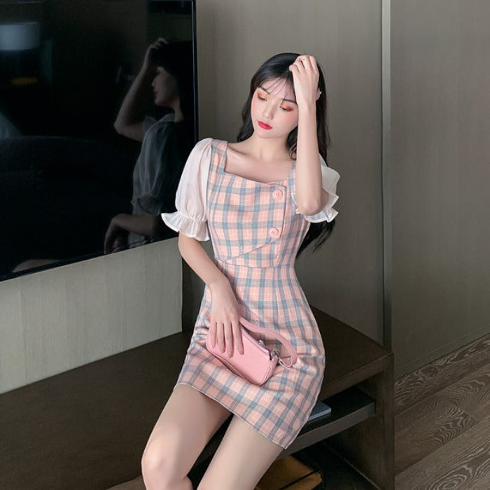 Summer A-Line Checkered Chiffon Dress for Women