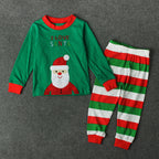 Santa Pattern Striped Long Sleeve Pajama Set for Kids