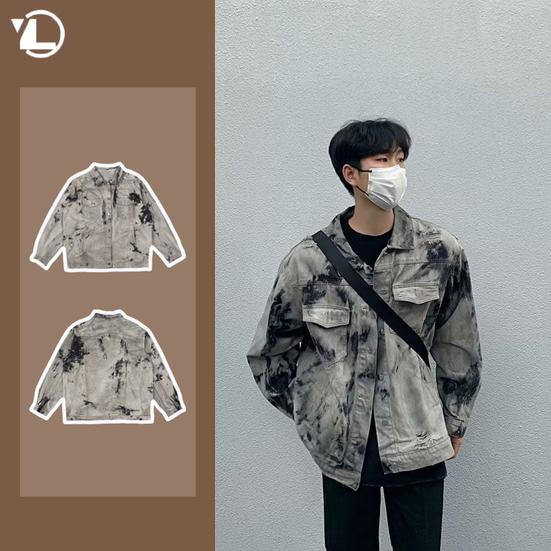 Men's Hip-hop Color Block Denim Jacket with Pockets