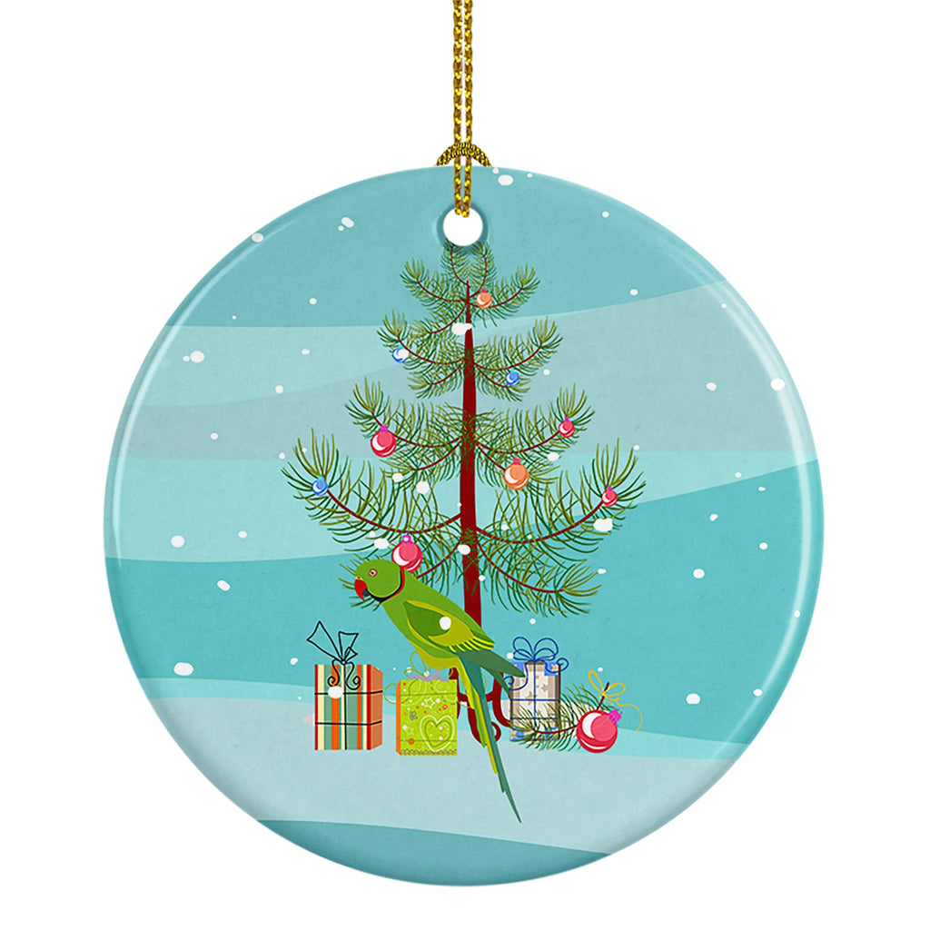 Ring-Necked Parakeet Merry Christmas Ceramic Ornament