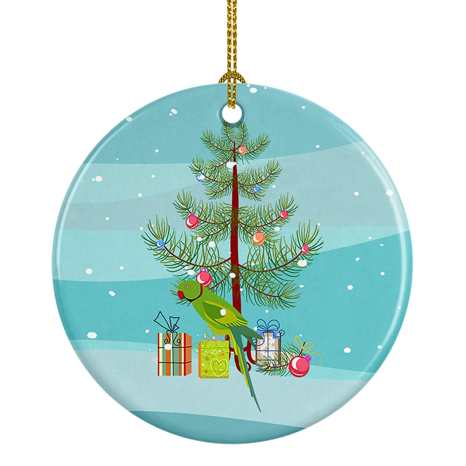 Ring-Necked Parakeet Merry Christmas Ceramic Ornament