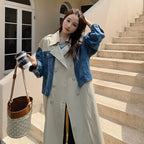 Fashionable Denim Patchwork Oversized Windbreaker Jacket