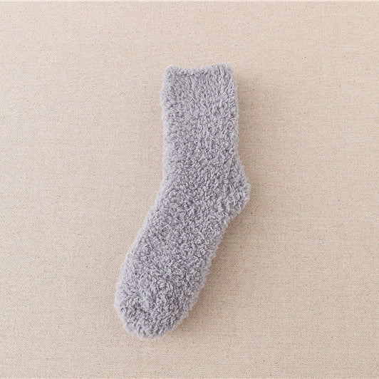 Women's Coral Fleece Striped Mid-Calf Sleeping Socks