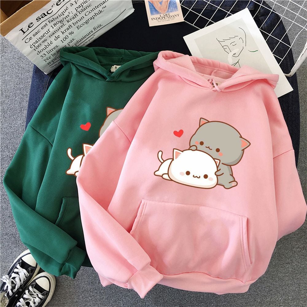 Cute Cat Print Casual Sports Hoodie for Women | Streetwear