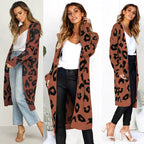 Women's Leopard Knitted Long Sleeve Cardigan Sweater
