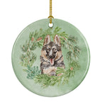 German Shepherd Puppy Smiling Christmas Wreath Ceramic Ornament