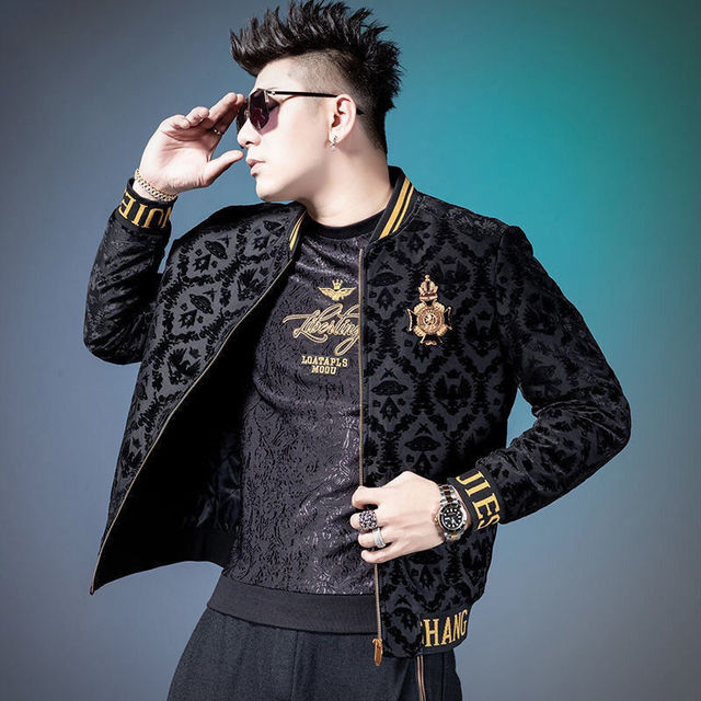 Men's Velvet Embroidered Baseball Jacket for Autumn/Winter