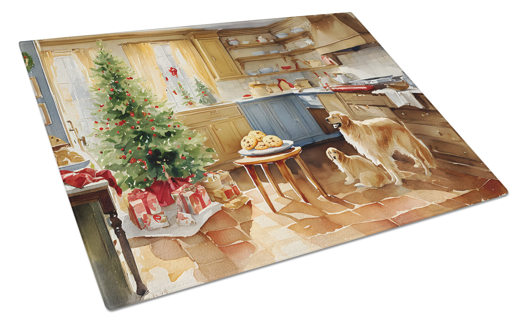 Golden Retriever Christmas Cookies Glass Cutting Board
