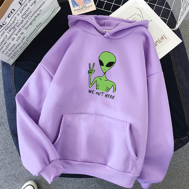 Alien WE OUT HERE Print Oversized Hoodie for Women | Streetwear