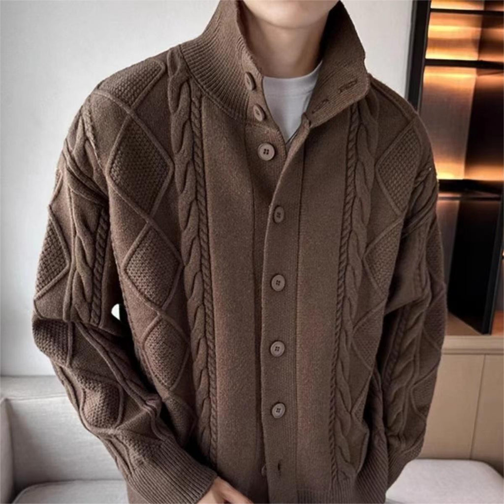 Solid Color Plaid Sweater Coat with Long Sleeves