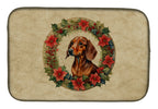 Dachshund Christmas Flowers Dish Drying Mat