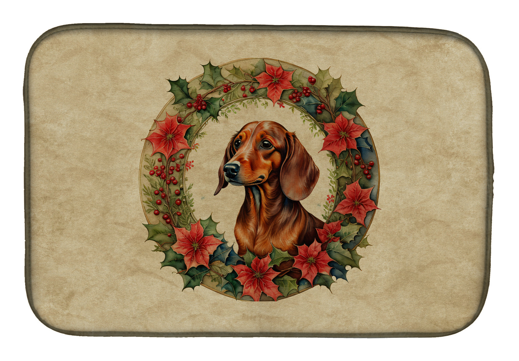 Dachshund Christmas Flowers Dish Drying Mat