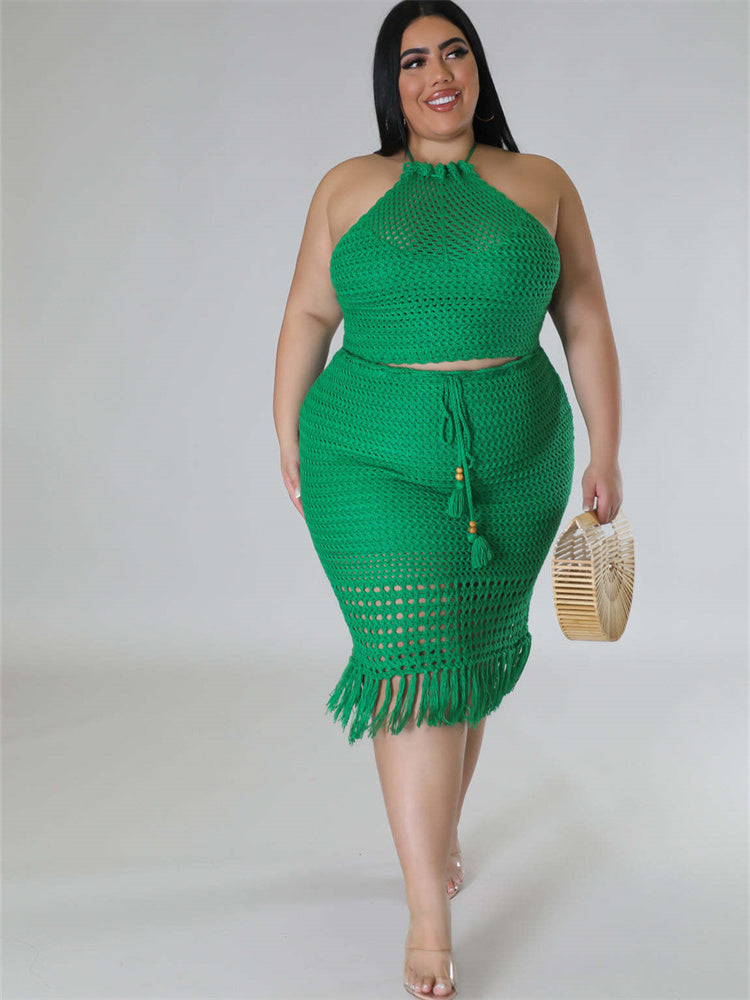 Plus Size 2-Piece Skirt Set with Crop Top and Maxi Skirt