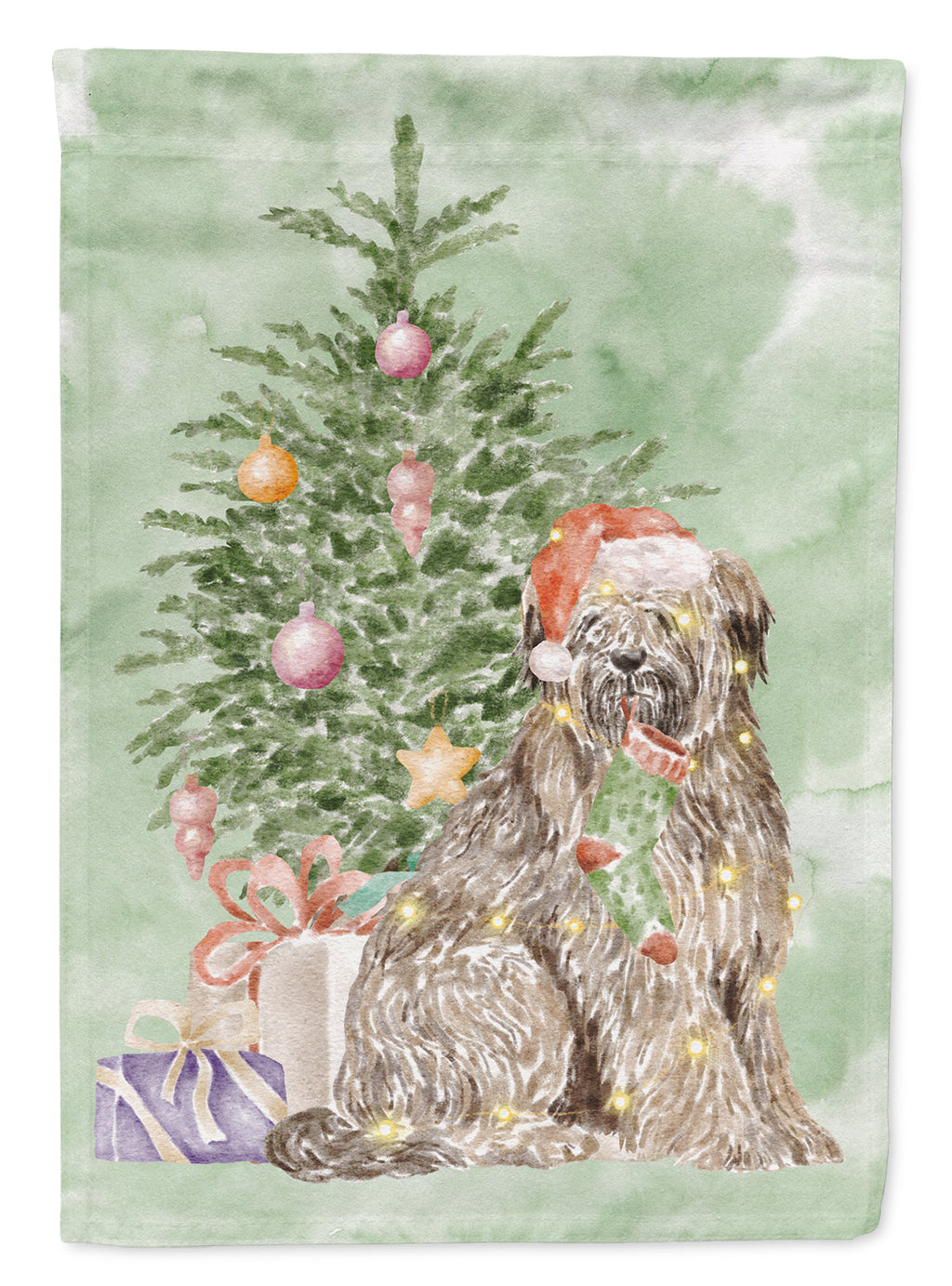 Briard Christmas Presents and Tree Garden Flag