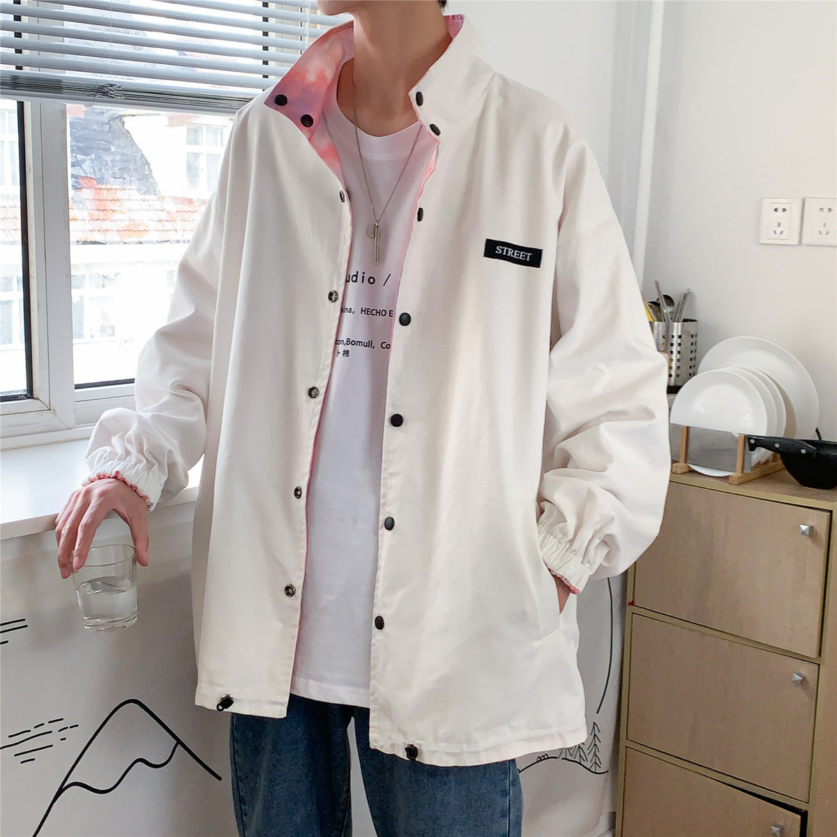 Reversible Tie-Dye Baseball Jacket for Autumn Wear