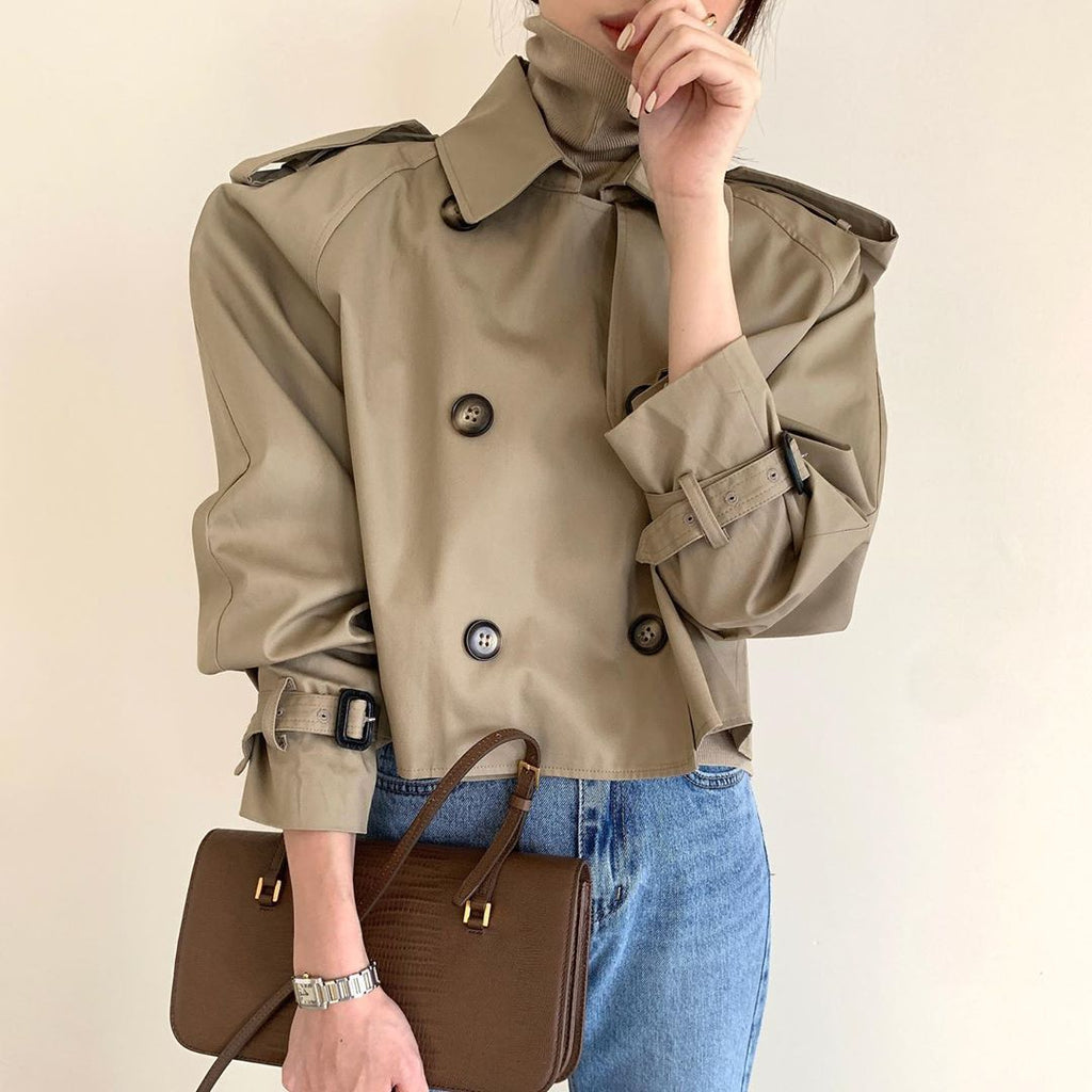 Korean Autumn Retro Double Breasted Long Sleeve Trench Coat