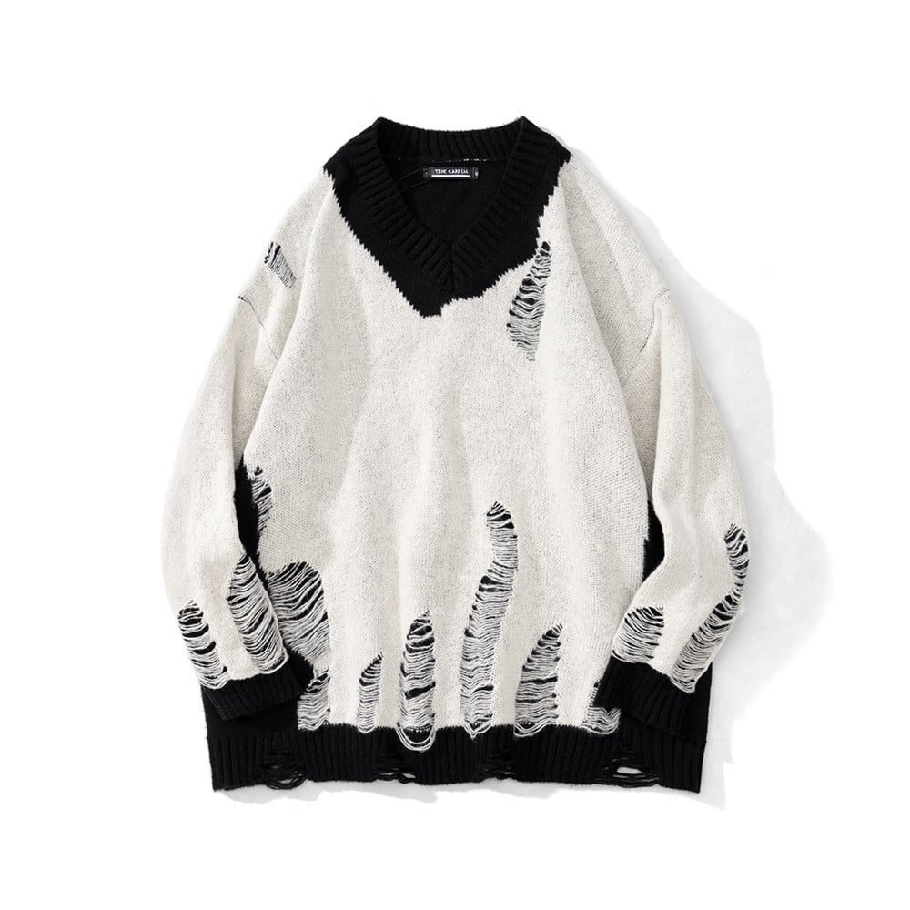 Lazy Wind Color Block Beggar Sweater
