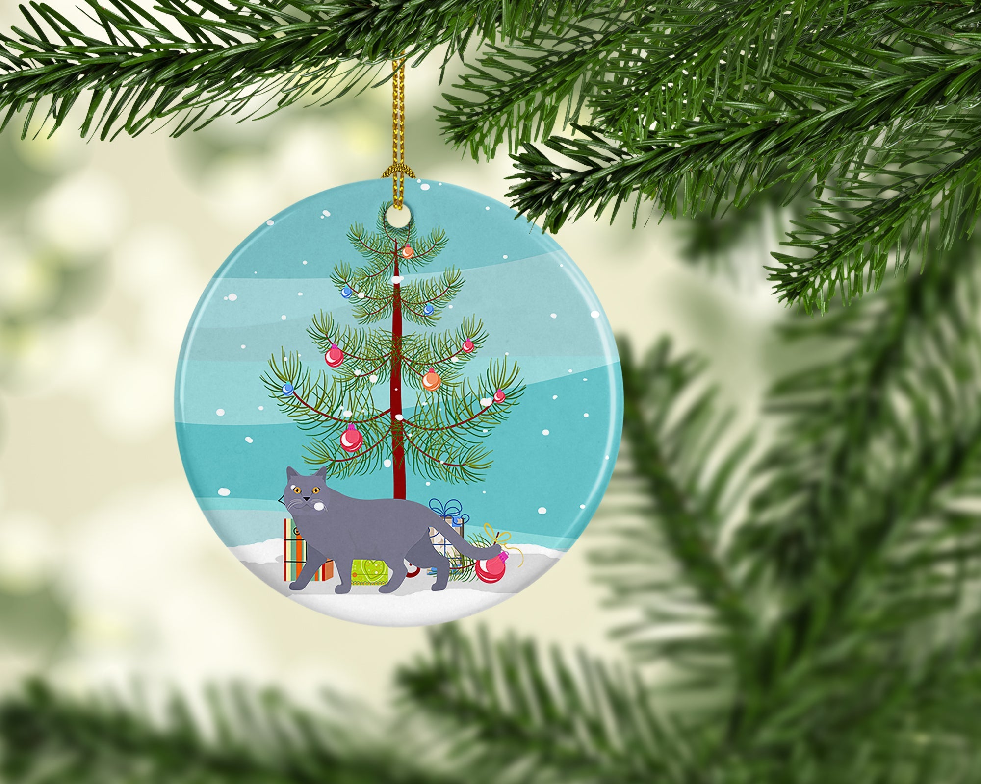 British Shorthair Cat Christmas Ceramic Ornament
