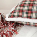 Christmas Red Plaid Pillow Case 18x18in with Rabbit Fur Trim