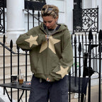 Street Style Five-Pointed Star Patch Sweatshirt Coat