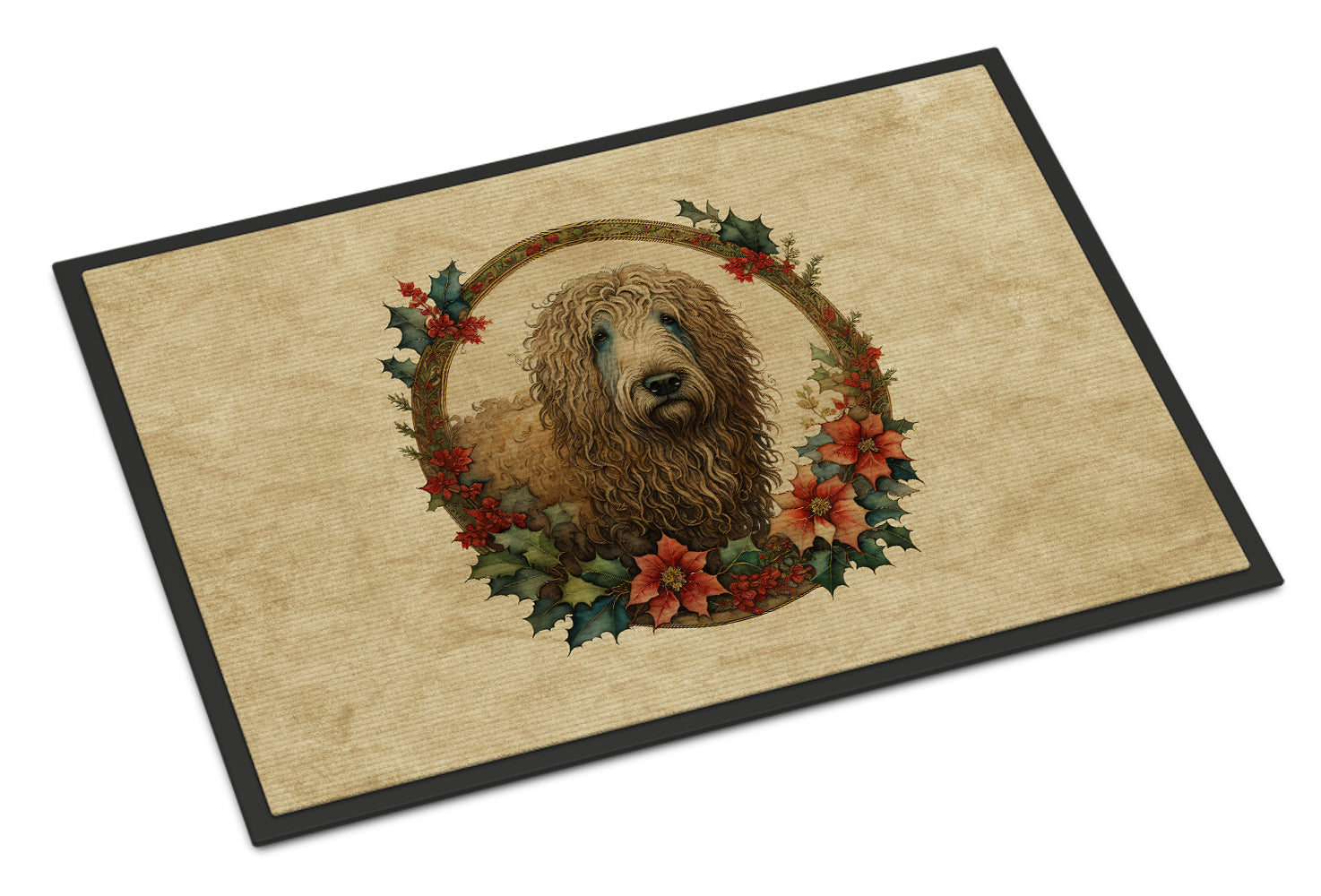 Komondor Christmas Flowers Doormat