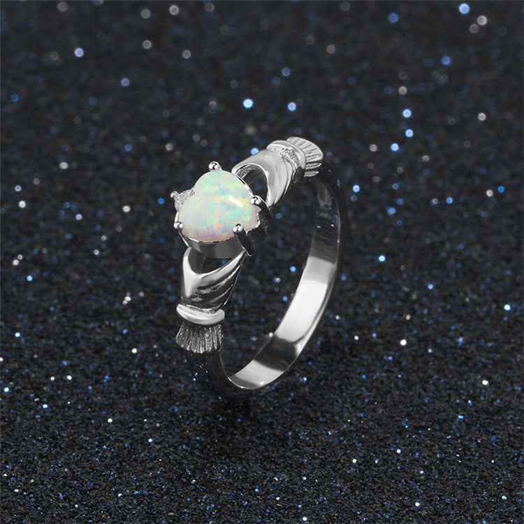 Christmas Gift Claddagh Wedding Ring with Opal