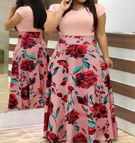 Floral Print Color Block Long Dress for Women