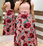 Floral Print Color Block Long Dress for Women