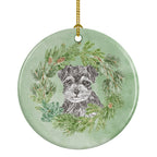 Schnauzer Puppy Black and Silver Christmas Wreath Ceramic Ornament