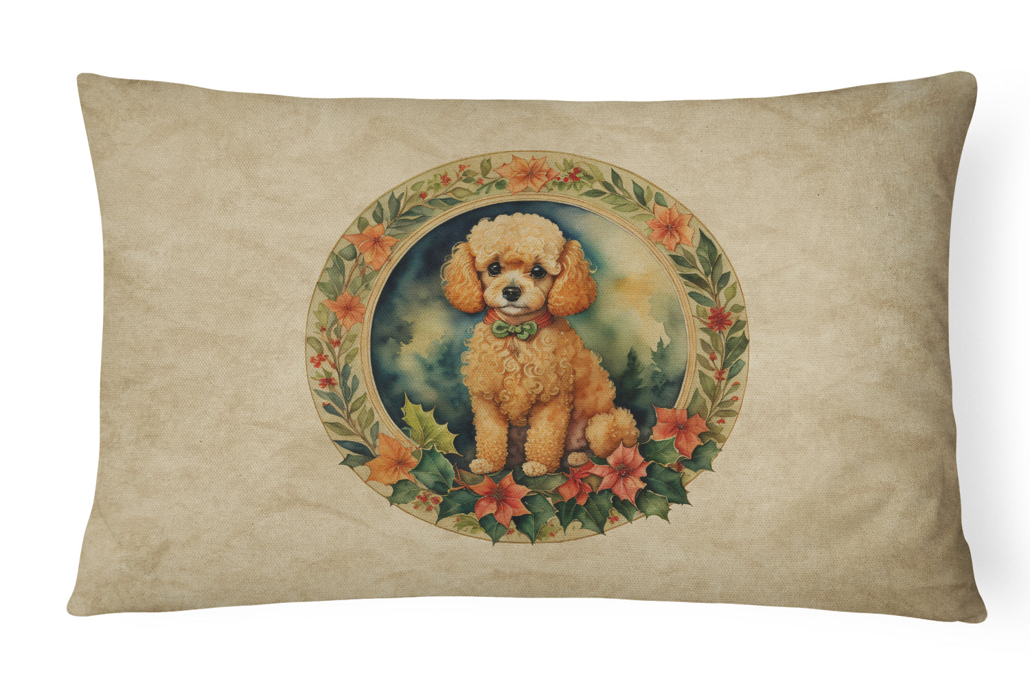 Poodle Christmas Flowers Throw Pillow
