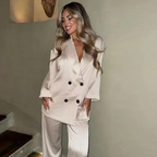 Ruffled Suit Jacket with Casual Trousers